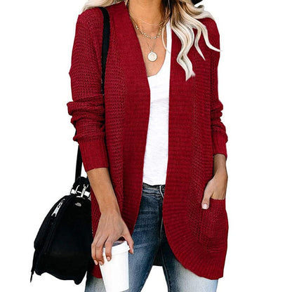 red / XL Women Autumn Chunky Knitted Cardigan
