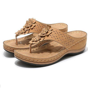 Sandals 2.5 / BROWN Elena wear Premium Orthopedic Wedge Flower Clip Toe Sandals