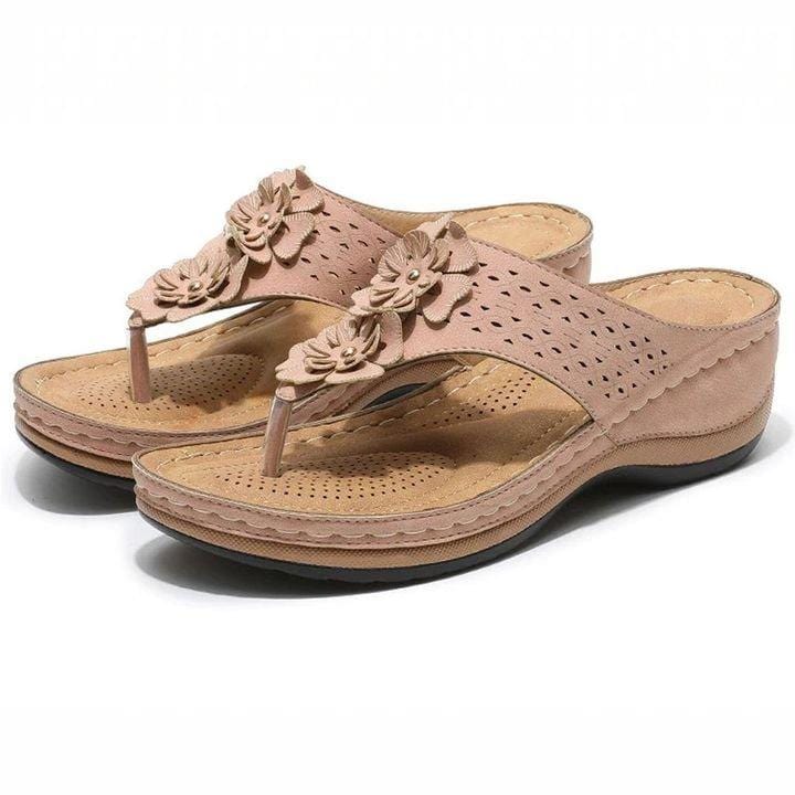 Sandals 2.5 / PINK Elena wear Premium Orthopedic Wedge Flower Clip Toe Sandals