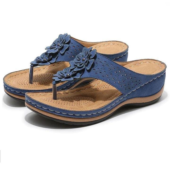 Sandals 2 / BLUE Elena wear Premium Orthopedic Wedge Flower Clip Toe Sandals