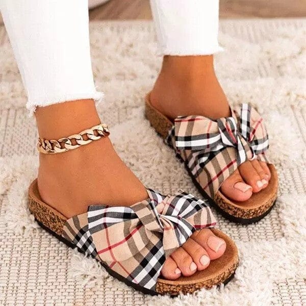 Slippers 2 / Khaki Women Soft Summer Bow Sandals