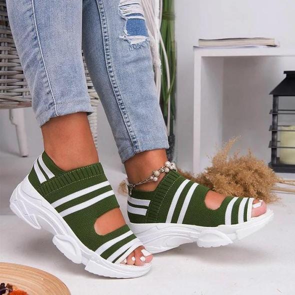 Slippers Green / 2 Casual Woven Wedge Comfy Open Toe Sandals
