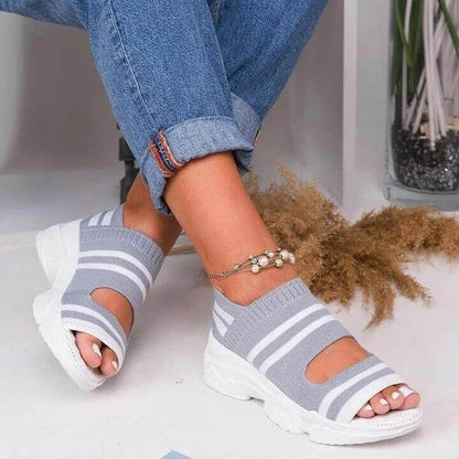 Slippers Grey / 2 Casual Woven Wedge Comfy Open Toe Sandals
