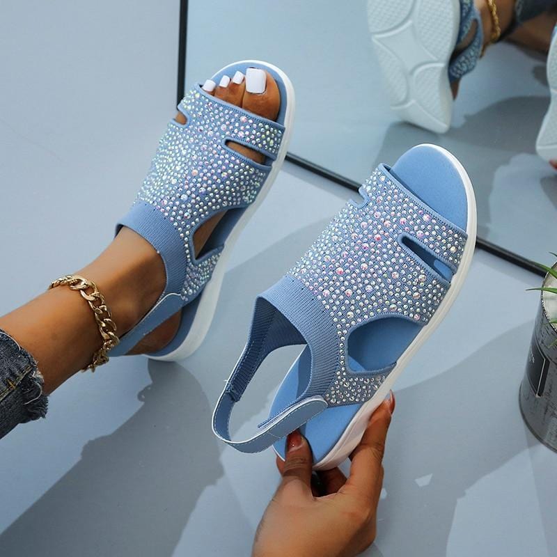 Slippers LightBlue / 2 Women's Elegant Embellished Soft & Comfortable Sandals Mesh Upper Breathable Sandals Adjustable Cross-Strap Design New