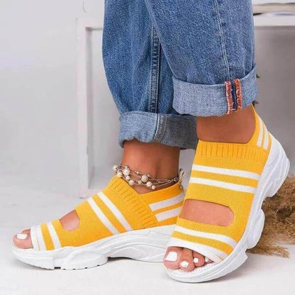 Slippers Yellow / 2 Casual Woven Wedge Comfy Open Toe Sandals