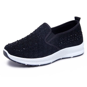 Sneakers 2 / Black Women Flat Mesh Crystal Sneakers