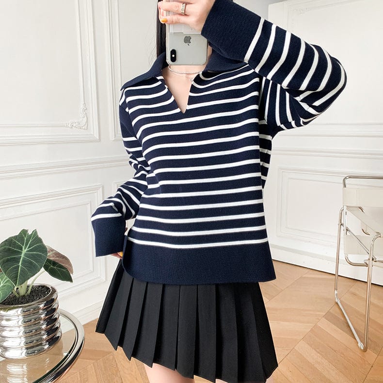 Striped V Neck Sweater