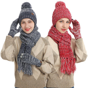 Warm Thick Beanies Knitted Scarf Hat Gloves Set