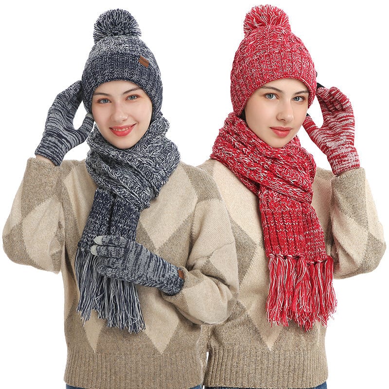 Warm Thick Beanies Knitted Scarf Hat Gloves Set