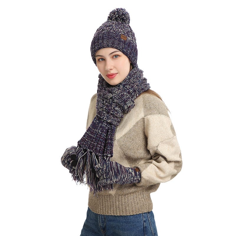 Warm Thick Beanies Knitted Scarf Hat Gloves Set