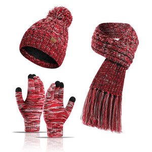 Warm Thick Beanies Knitted Scarf Hat Gloves Set