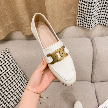 WHITE / 38 888-13 Leather loafers for women in 2022 new British style small leather shoes flat with all the fashion single shoes