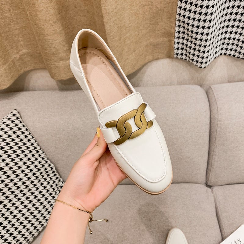 WHITE / 38 888-13 Leather loafers for women in 2022 new British style small leather shoes flat with all the fashion single shoes