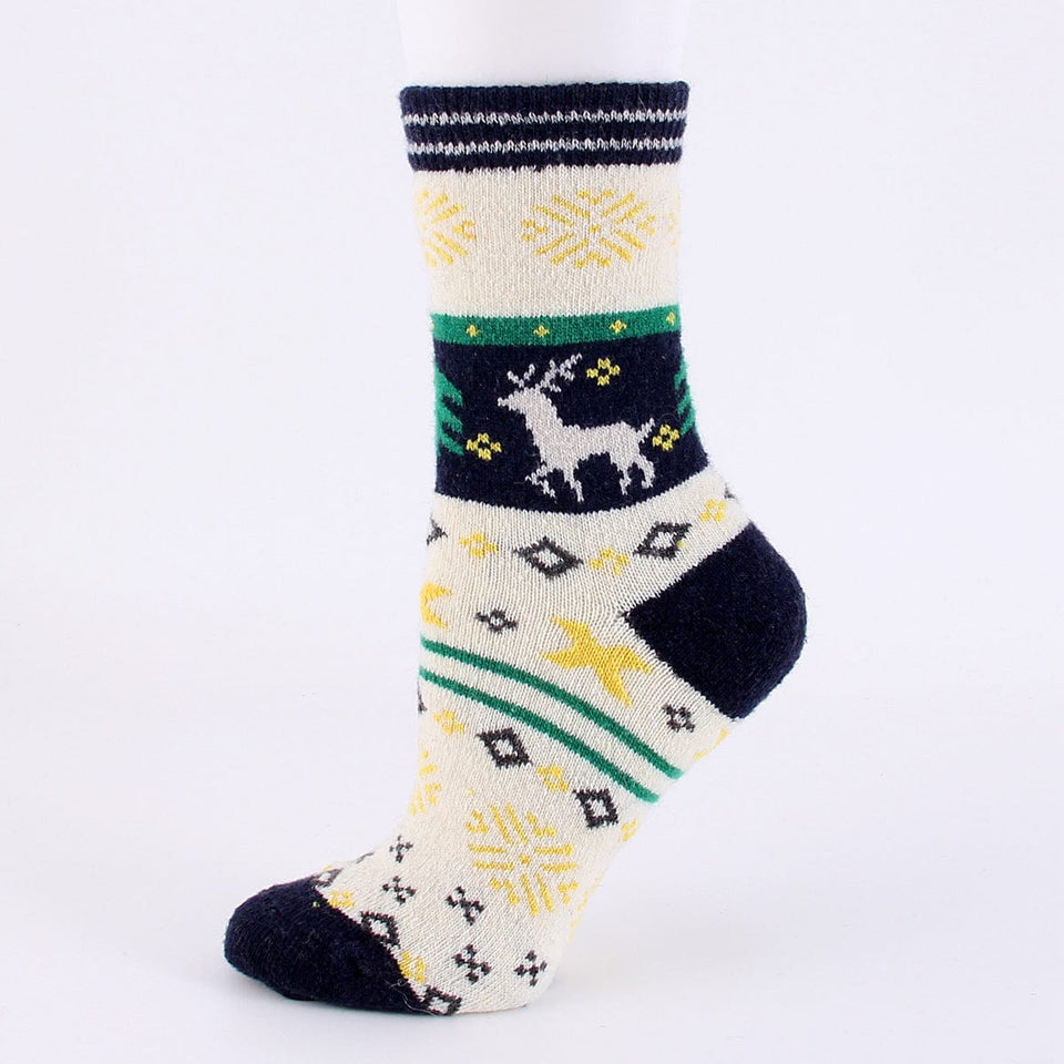 white / Free size Winter thickened women's wool socks cartoon elk socks cross-border sales warm women's socks snow socks wholesale spot